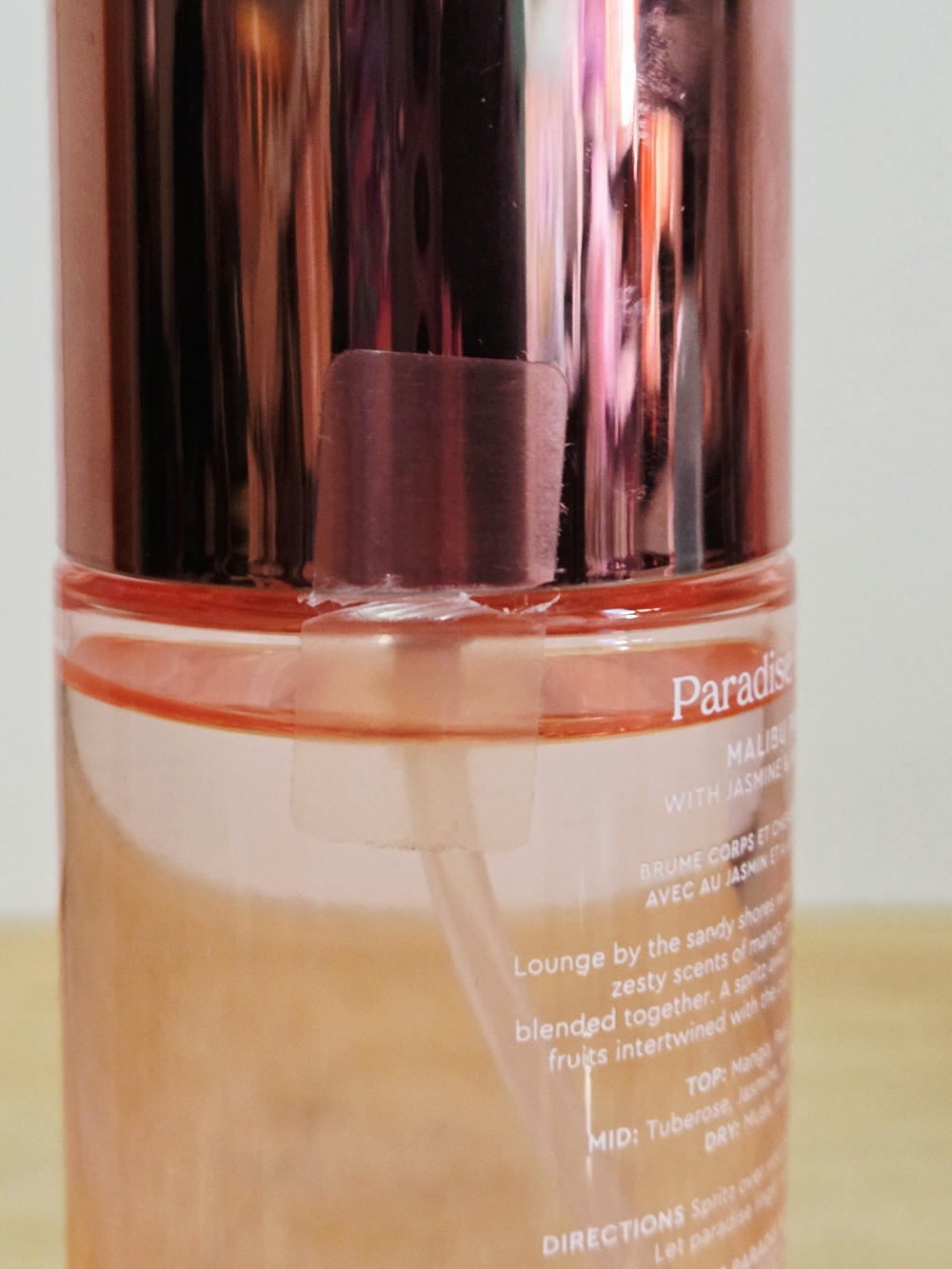 Kopari Malibu Peach Hair & Body Mist — Rose Gold Cap, Clear Pink Bottle - Picture 3 of 3